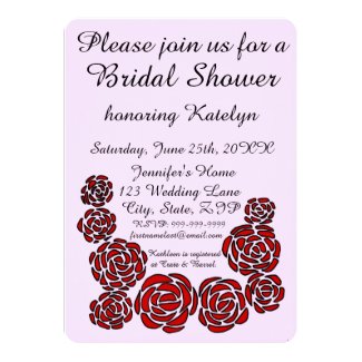 Stylish Bridal Shower with Border of Red Roses Card