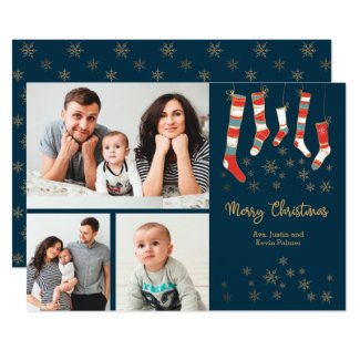 Merry Christmas Stockings Multi Photo Holiday Card