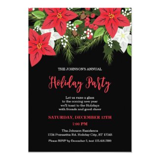 Floral Poinsettia Holiday Party Invitation