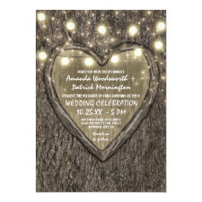 String Lights + Oak Tree Bark Wedding Invitations