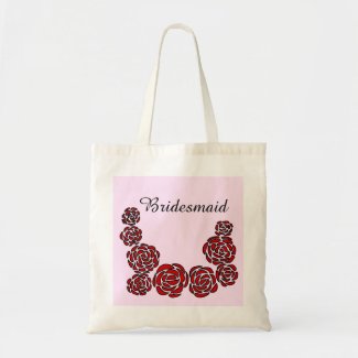 Floral Border of Red Roses for Bridesmaid Tote Bag
