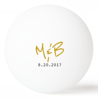 Sassy Modern Monogram with Date for Couples Ping-Pong Ball