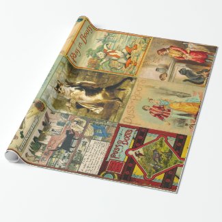 Vintage Puss in Boots Christmas Montage Wrapping Paper