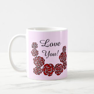 Stylish Border of Red Roses Customized Love You Coffee Mug