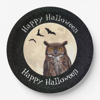 Owl and The Full Moon Paper Plate