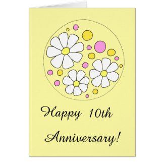 Retro Daisy Flowers Happy 10th Anniversary Card