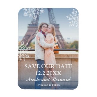 Floating Snowflakes Winter Photo Save the Date Rectangular Photo Magnet