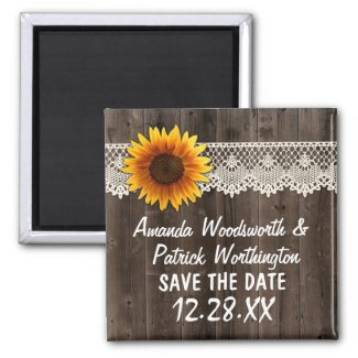 Rustic Sunflower Barn Wood and Lace Save the Magnets