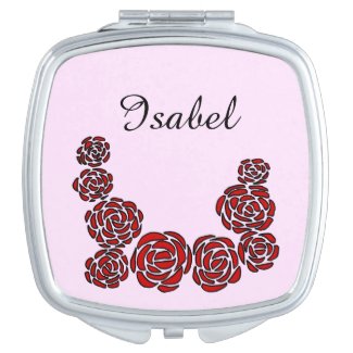 Floral Border of Red Roses with Personalized Name Compact Mirror