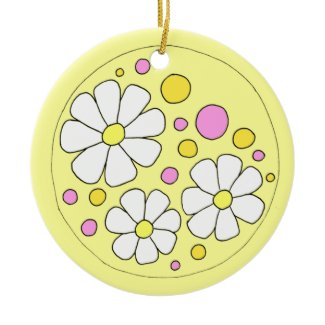 Retro Daisy Flowers with Name Ceramic Ornament
