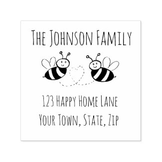 Honey Bees with Heart Address Stamp