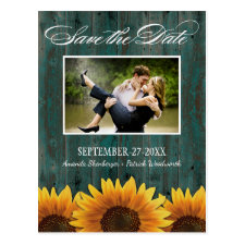 Country Wood Rustic Sunflower Save the Date Cards