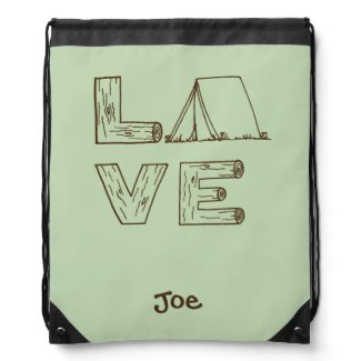 Love Tent Camping Hand Lettering with Name Drawstring Bag