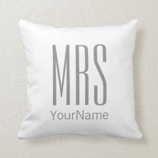 Modern White and Gray Mrs with Name Throw Pillow