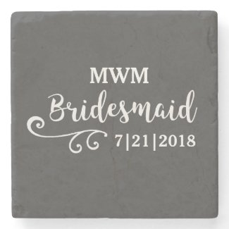 Bridesmaid Wedding Favor Name or Monogram Script Stone Coaster