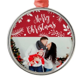 Merry Christmas Branches Holiday Photo Ornament