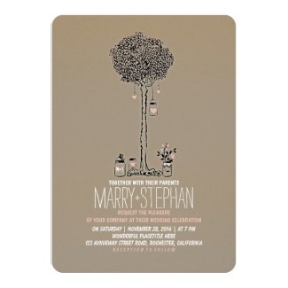 Rustic Love Tree Wedding Invitation with Mason Jars