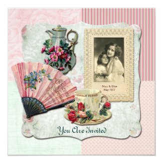 Vintage French Floral Teacup Pink Fan Lace Frame Card