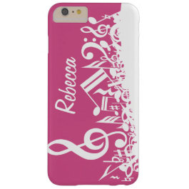Personalized Musical Notes Hot Pink and White Barely There iPhone 6 Plus Case