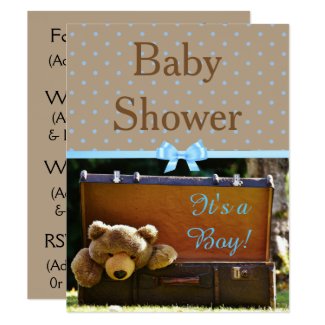 Brown and Blue Teddy Bear Baby Shower Invitation