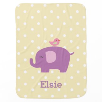 Cute Elephant Personalized Girl's Baby Blanket