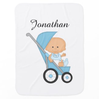 Personalized Blue Stroller Baby Blanket