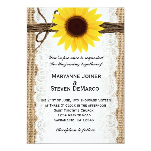 Rustic Burlap Sunflower Wedding Invitation