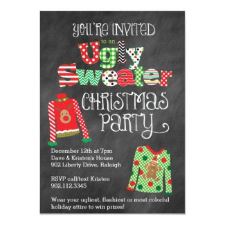 Ugly Sweater Christmas Party Chalkboard Style Card