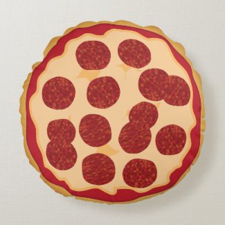 Kawaii Cute Pepperoni Pizza for the Nerd Geeks Round Pillow