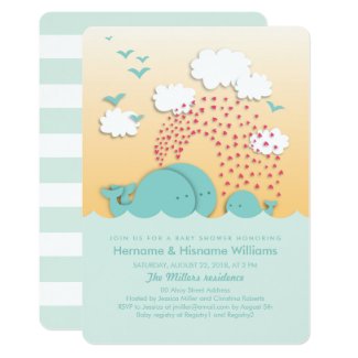 Cute Mint Whales Couples Baby Shower Invite