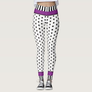 Black and white polka dot pattern & stripes purple leggings