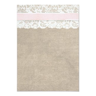 Burlap and Lace Wedding Invitation with Pink Ribbon