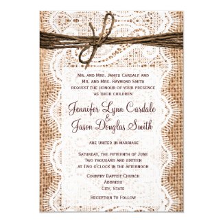 Burlap Wedding Invitation with Lace and Twine