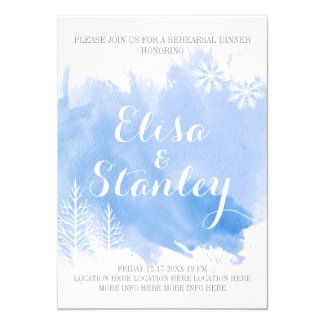 Modern abstract watercolor blue rehearsal dinner card