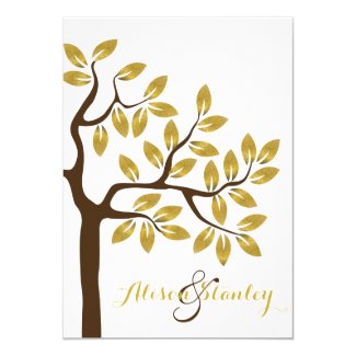 Elegant tree with gold foil leaves modern wedding card