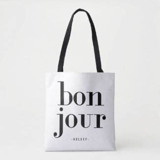 Parisian Chic Black and White Bonjour Tote Bag