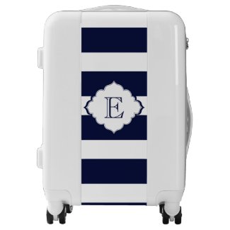 Monogrammed Royal Blue And White Stripes Luggage