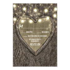 String Lights + Oak Tree Bark Wedding RSVP Cards