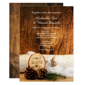Rustic Birch Tree and Barn Wood Wedding Invitation