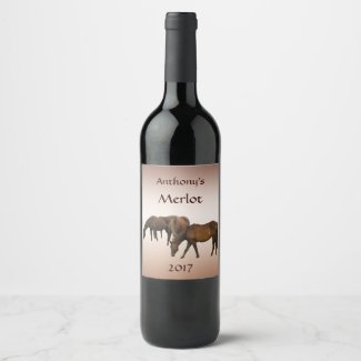 Grazing Brown Horses Wine Label