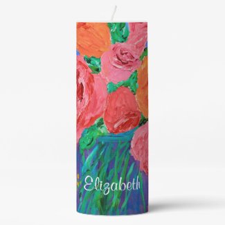 Bouquet of English Roses in Mason Jar Painting Pillar Candle
