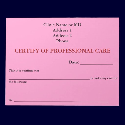 Certify of Professional Care Notepad (Pink)
