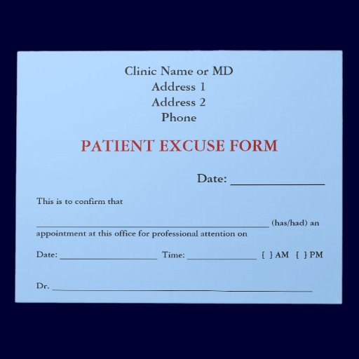Patient Excuse Form Notepad (Blue)