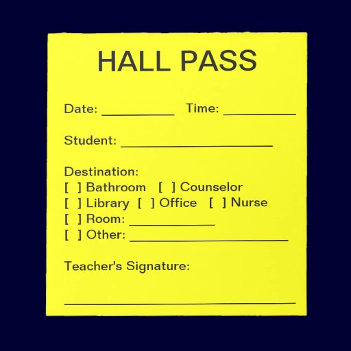 Hall Pass Pad Memo Notepads