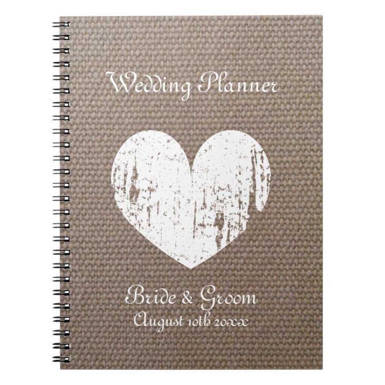 Burlap wedding planner organizer journal notebook