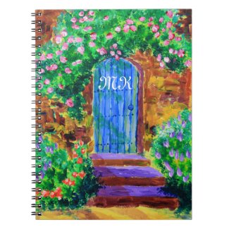 Lovely Blue Wooden Door to Secret Rose Garden Notebook
