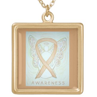 Gold Awareness Ribbon Angel Jewelry Necklace