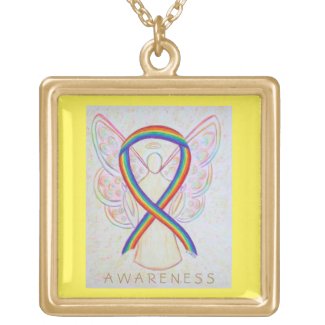 Rainbow Awareness Ribbon Angel Jewelry Necklace