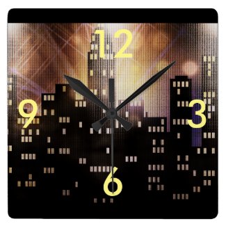 City skyline cool gold black urban office square wall clock
