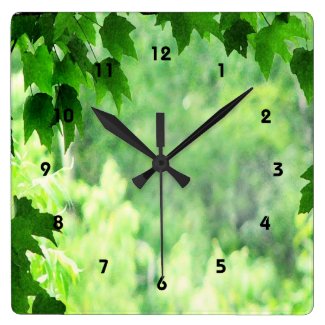 Green Leaves Square Wall Clock